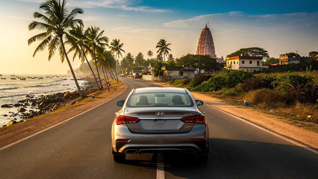 Coastal road between Diu and Somnath with the sea beside it