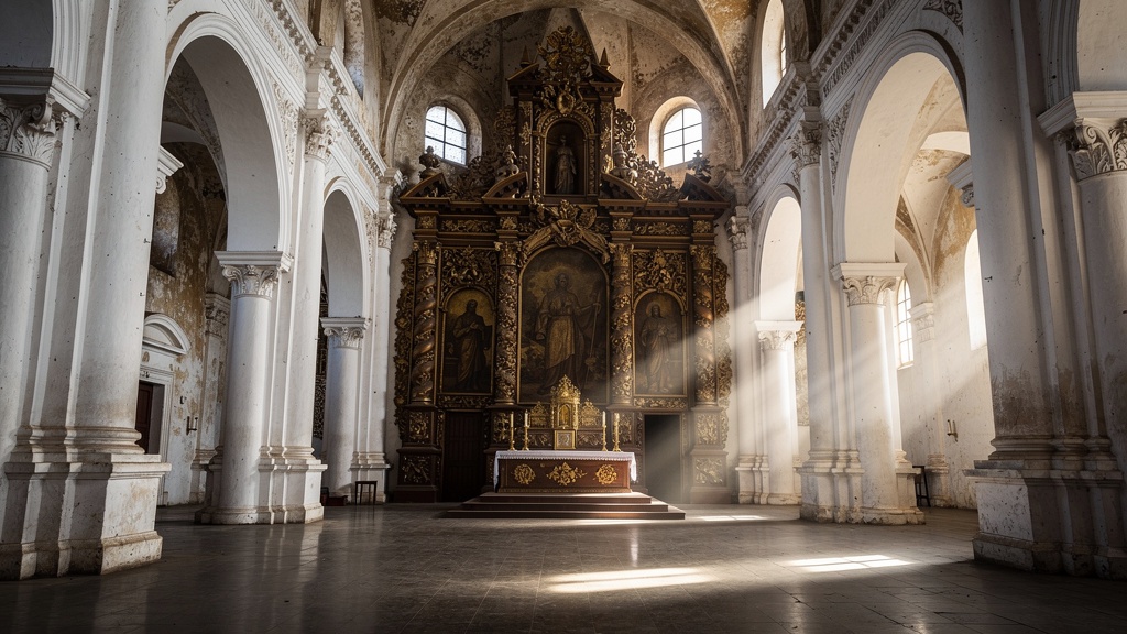 Gilded carved wooden altar and columns inside St. Paul's Church