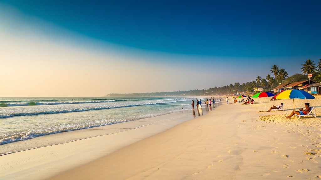 Bright December day on a clean Indian beach with clear blue sky