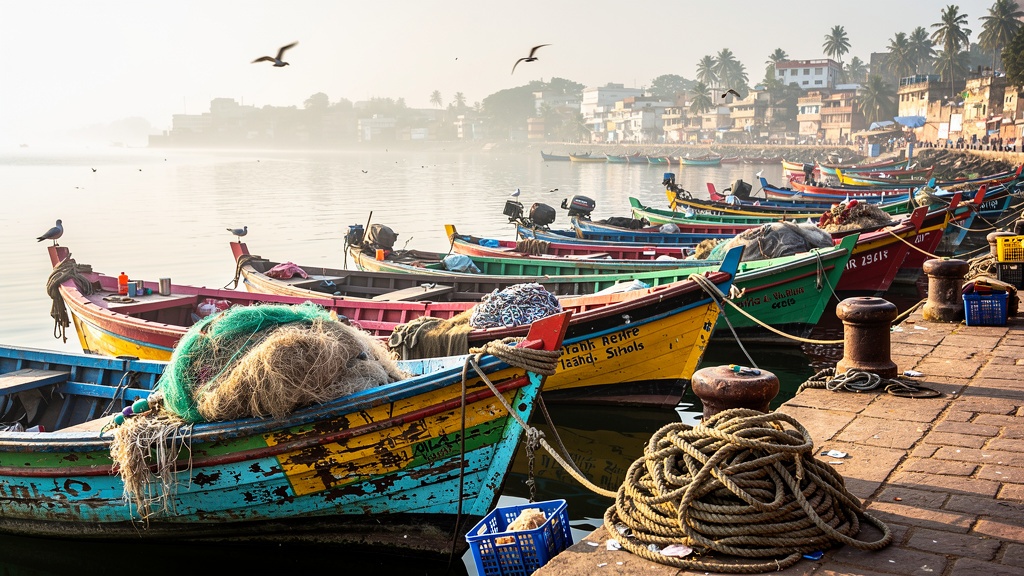 Wooden fishing boats returning to Vanakbara after the night's catch